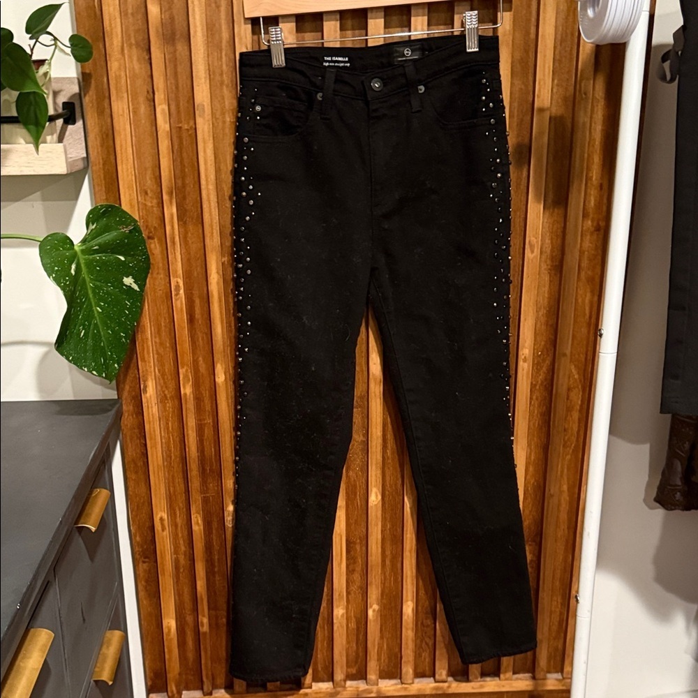 ANTHROPOLOGIE X AG The Isabella High Rise Straight Studded Jeans. 26X28 - Picture 3 of 9